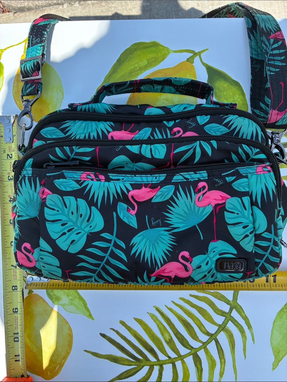 Lug Flamingo Print Crossbody Bag - Black, Pink & Teal - Picture 10 of 15
